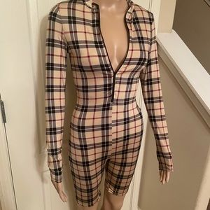 One piece Plaid Long Sleeved Body Suit
